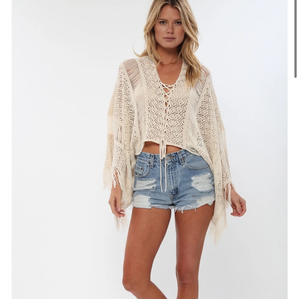 Goddis Boho Crochet Fringe Crop Top - Cream - Picture 5 of 6